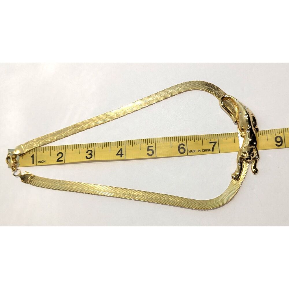 Leopard Panther Rhinestone Gold Tone Necklace - Picture 4 of 12